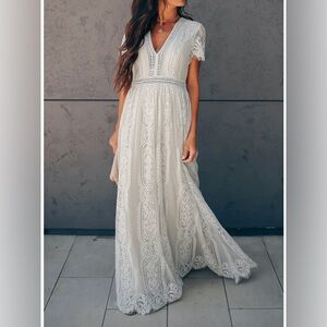 Elegant White Lace Maxi Dress